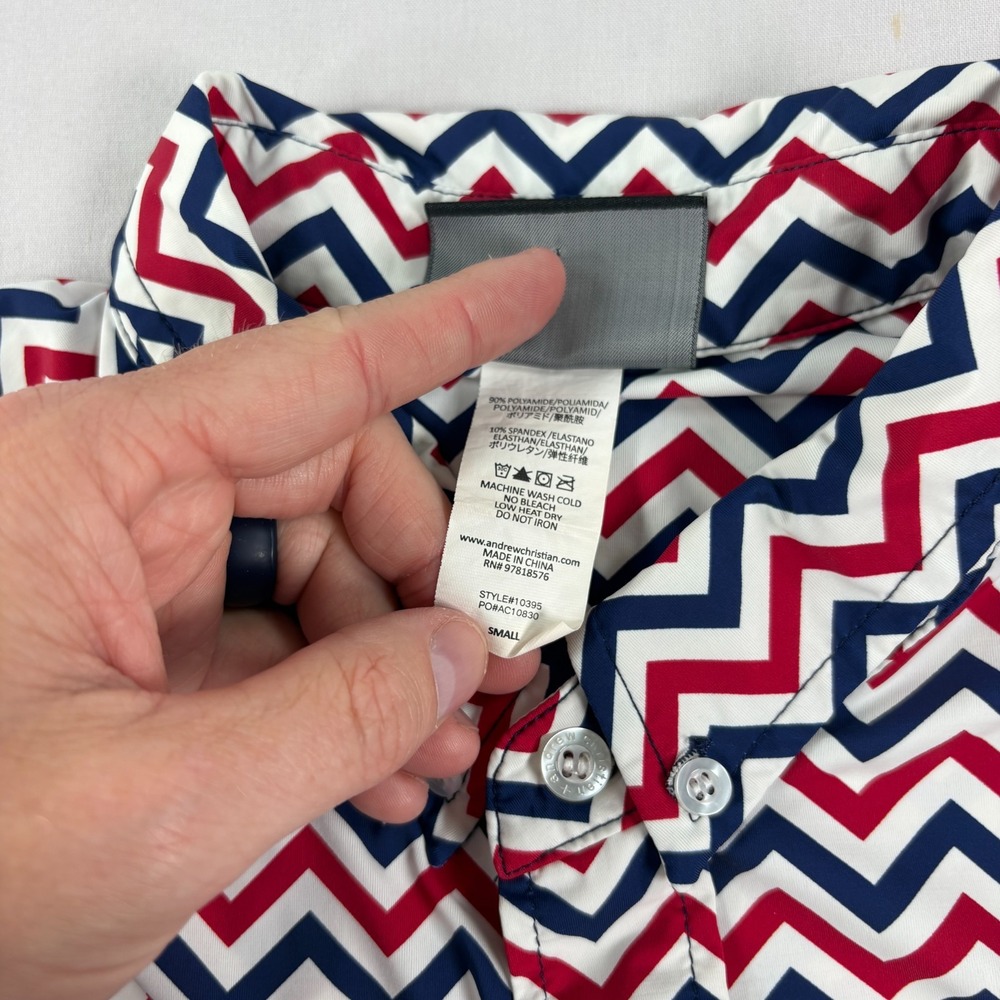 Andrew Christian Shirt Mens Small Chevron Graphic Button Up Stretch Preppy - Picture 4 of 9